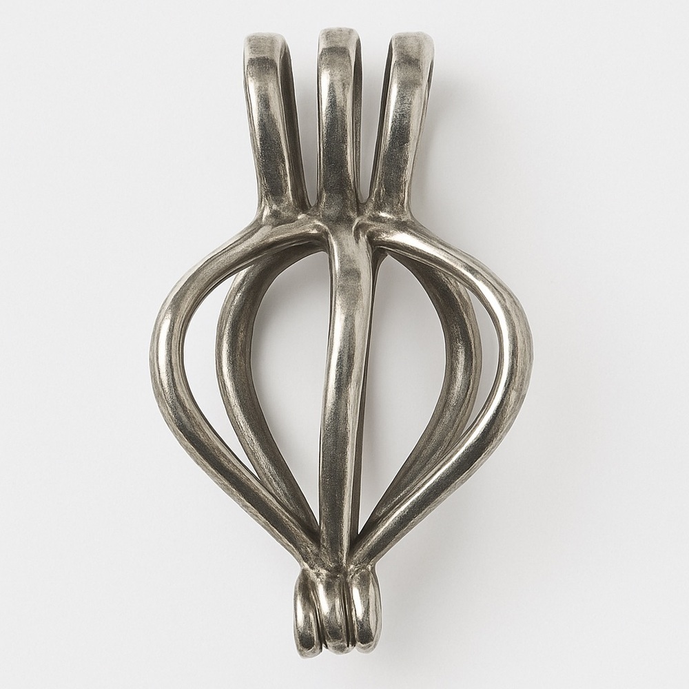 Silver Tone Pearl Cage Pendant